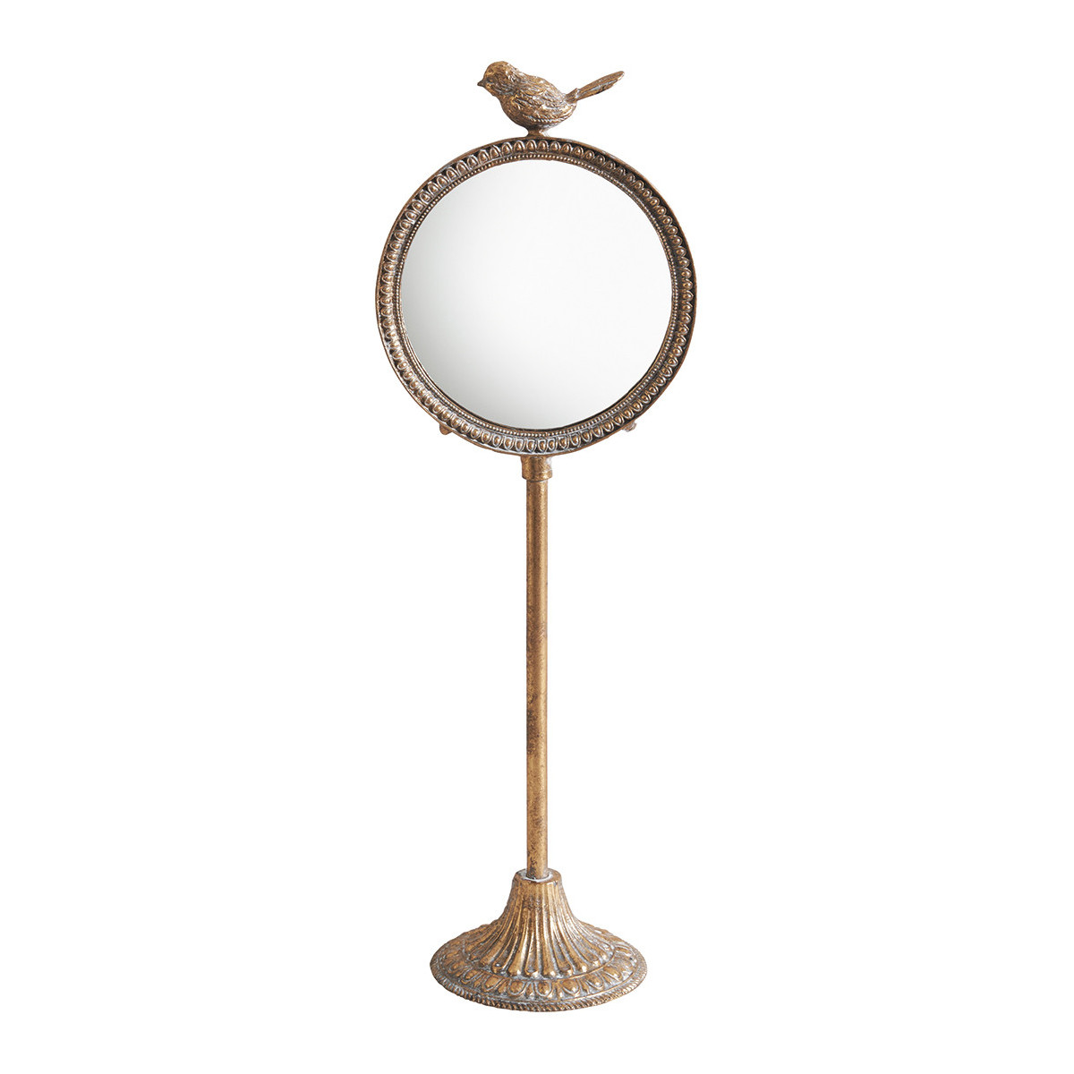 Espejo de pie decorativo con marco dorado y pájaro ornamental