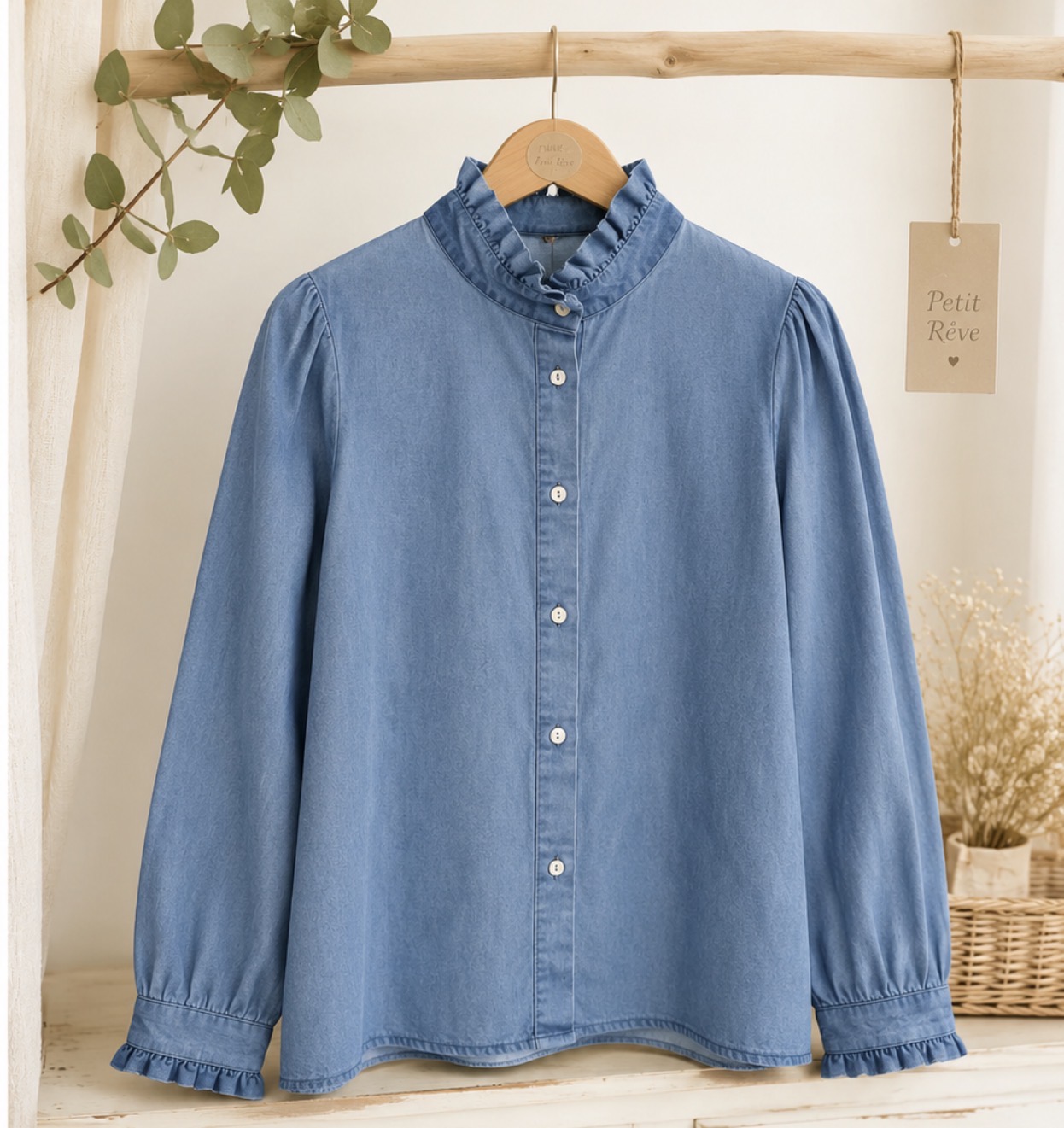 Camisa vaquera cuello fruncido