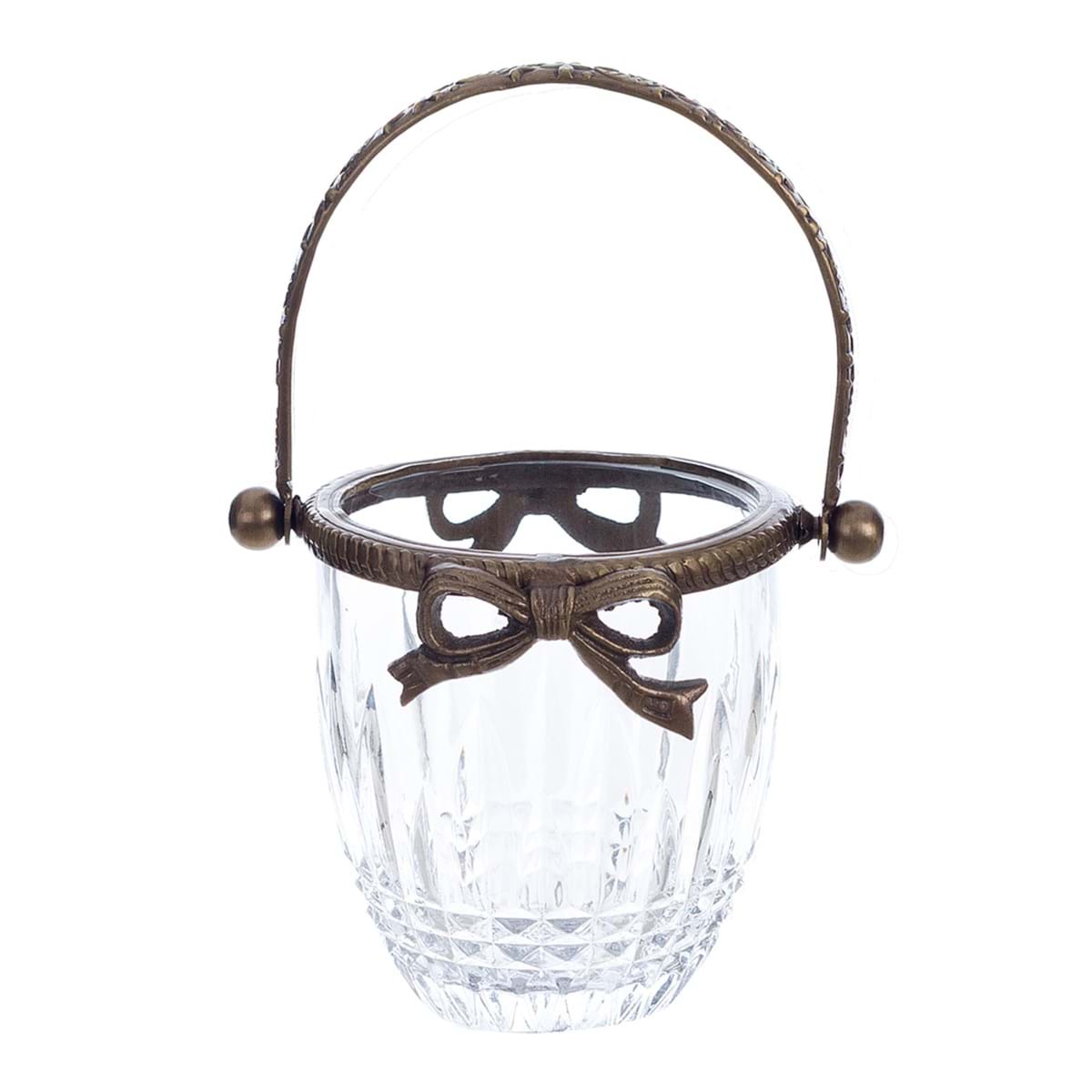 Cestita decorativa de cristal con asa y lazo