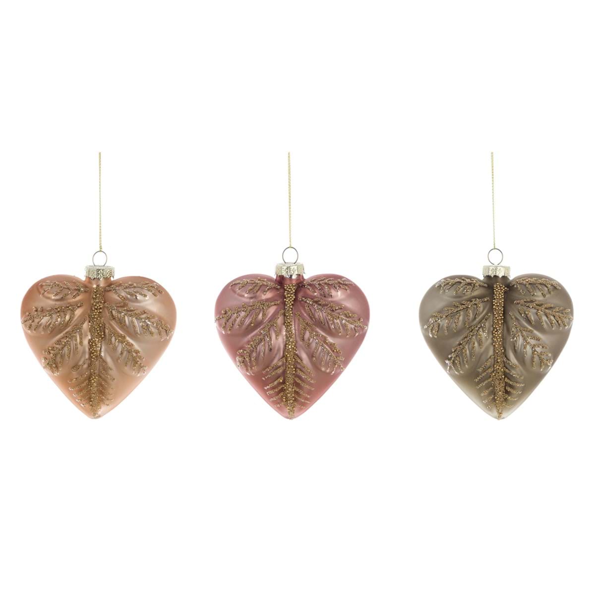Corazón de cristal navideño con ramas doradas