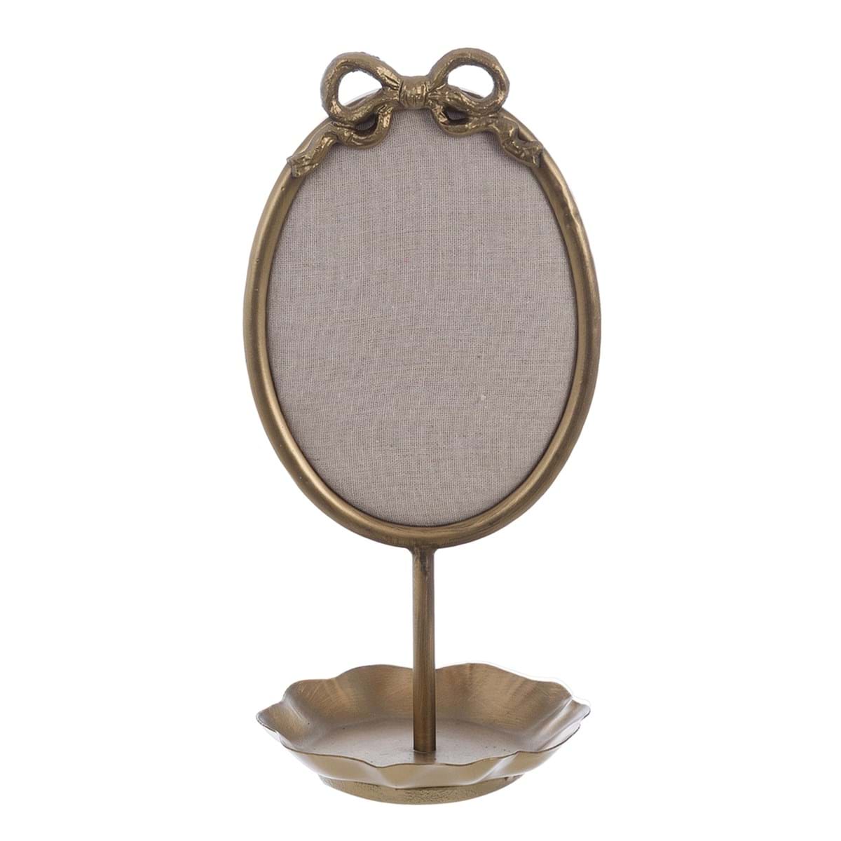 Portajoyas expositor dorado con lazo y bandeja